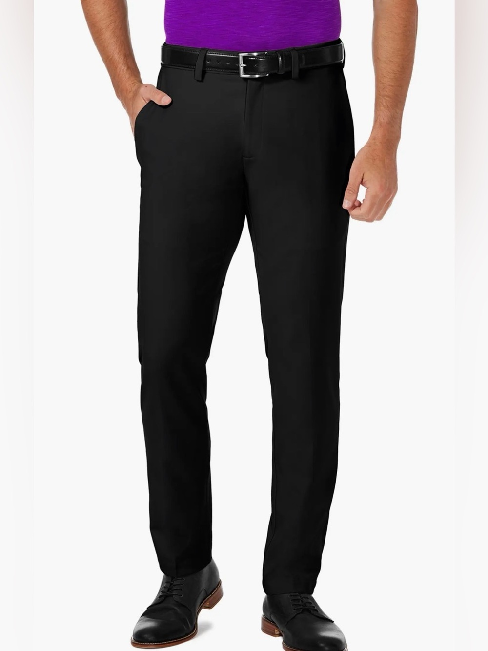 Haggar Men's Cool 18 Pro Slim Fit Dress Pants Black 36x32, Flat Front